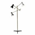 Homeroots Three Arm Adjustable Floor Lamp in Brass Metal with Grey, Black & White Shades 372556